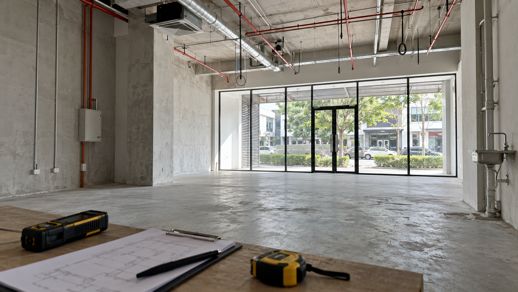 Illustrative cafe site survey with plans and premises checks
