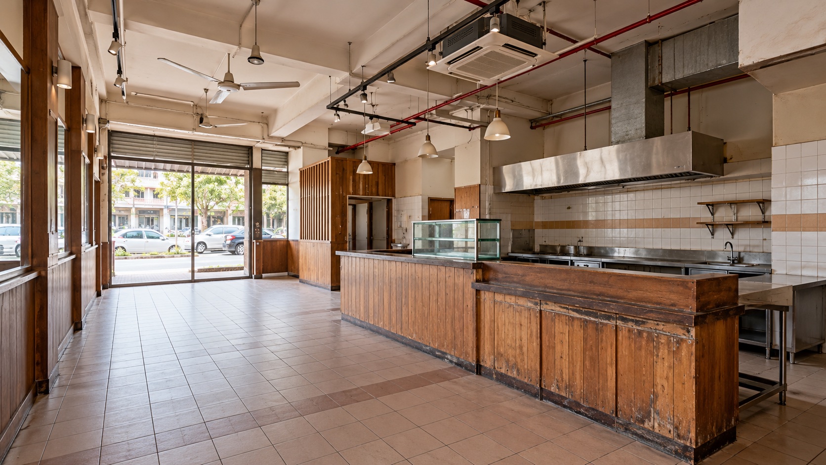 AI concept of an existing shoplot restaurant before renovation assessment