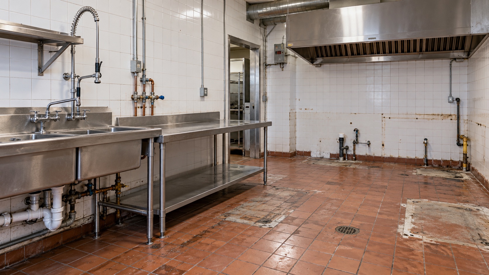 AI concept of an older restaurant kitchen and existing building services